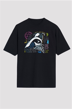 Star Wars (Dart Vader) Baskılı Unisex Siyah Oversize Tişört - Tshirt
