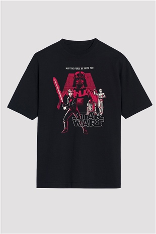 Star Wars (Dart Vader) Baskılı Unisex Siyah Oversize Tişört - Tshirt