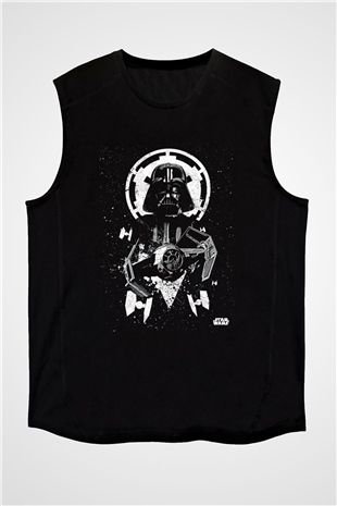 Star Wars (Dart Vader) Baskılı Unisex Siyah Kolsuz Tişört - Tshirt