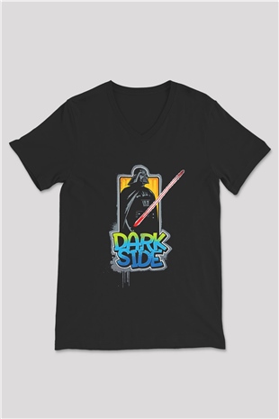 Star Wars (Dart Vader) Baskılı Unisex Siyah V Yaka Tişört - Tshirt