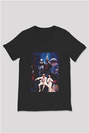Star Wars (Dart Vader) Baskılı Unisex Siyah V Yaka Tişört - Tshirt