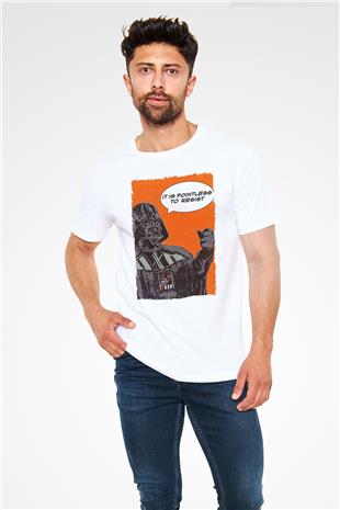 Star Wars (Dart Vader) Unisex Baskılı Beyaz Tişört - Tshirt