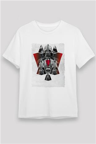 Star Wars (Dart Vader) Unisex Baskılı Beyaz Tişört - Tshirt