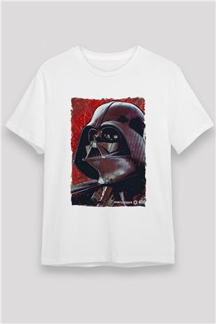 Star Wars (Dart Vader) Unisex Baskılı Beyaz Tişört - Tshirt
