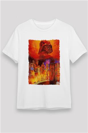 Star Wars (Dart Vader) Unisex Baskılı Beyaz Tişört - Tshirt