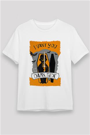 Star Wars (Dart Vader) Unisex Baskılı Beyaz Tişört - Tshirt