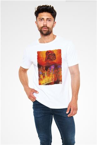 Star Wars (Dart Vader) Unisex Baskılı Beyaz Tişört - Tshirt