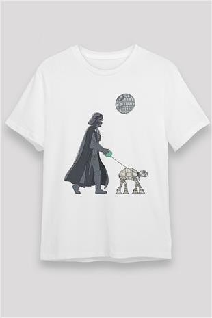Star Wars (Dart Vader) Unisex Baskılı Beyaz Tişört - Tshirt