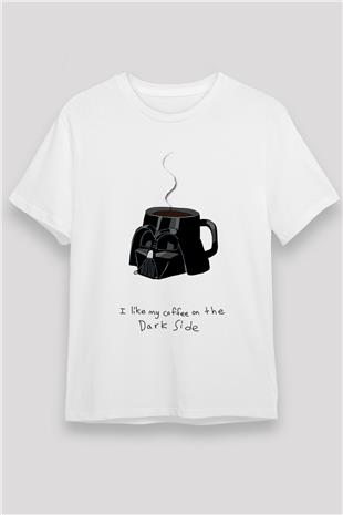 Star Wars (Dart Vader) Unisex Baskılı Beyaz Tişört - Tshirt