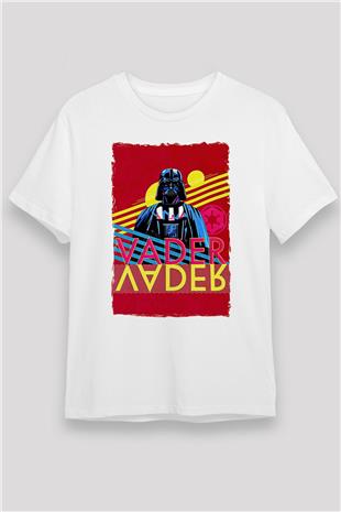 Star Wars (Dart Vader) Unisex Baskılı Beyaz Tişört - Tshirt