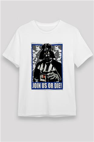 Star Wars (Dart Vader) Unisex Baskılı Beyaz Tişört - Tshirt