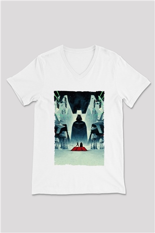 Star Wars İmparatorun Dönüşü (The Empire Strikes Back) Baskılı Beyaz Unisex V Yaka Tshirt