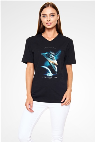 Star Wars Siyah Unisex V Yaka Tişört T-Shirt