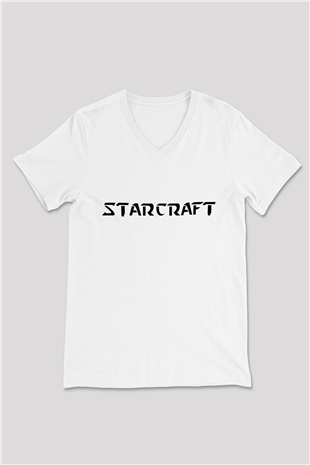 StarCraft Beyaz Unisex V Yaka Tişört T-Shirt