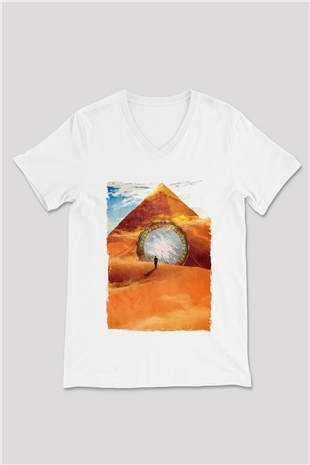 Stargate SG-1 Beyaz Unisex V Yaka Tişört