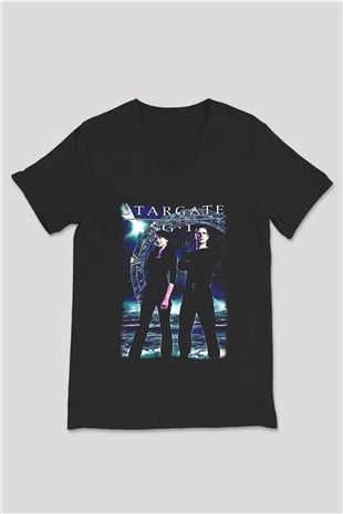 Stargate SG-1 Siyah Unisex V Yaka Tişört