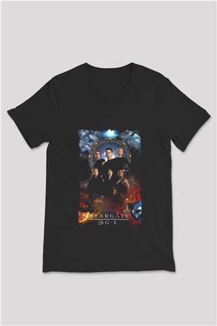 Stargate SG-1 Siyah Unisex V Yaka Tişört