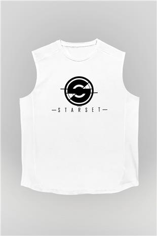 Starset Baskılı Beyaz Unisex Kolsuz Tişört - Tshirt