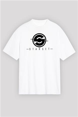 Starset Baskılı Beyaz Unisex Oversize Tişört - Tshirt