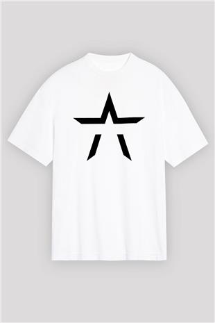 Starset Baskılı Beyaz Unisex Oversize Tişört - Tshirt