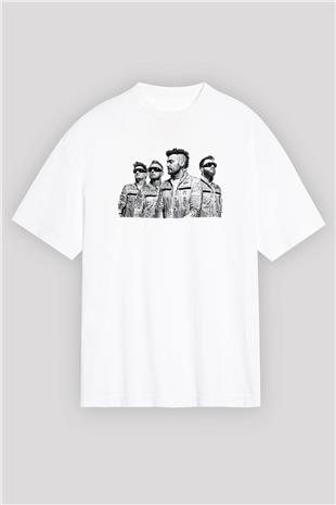 Starset Baskılı Beyaz Unisex Oversize Tişört - Tshirt