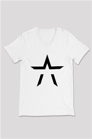 Starset Baskılı Beyaz Unisex V Yaka Tişört - Tshirt