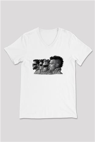 Starset Baskılı Beyaz Unisex V Yaka Tişört - Tshirt