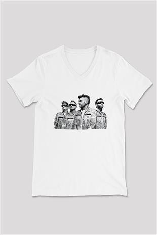 Starset Baskılı Beyaz Unisex V Yaka Tişört - Tshirt