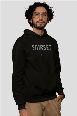 Starset Baskılı Unisex Siyah Kapüşonlu Sweatshirt