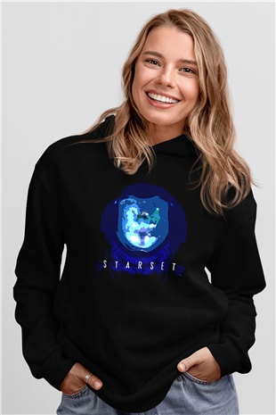 Starset Baskılı Unisex Siyah Kapüşonlu Sweatshirt