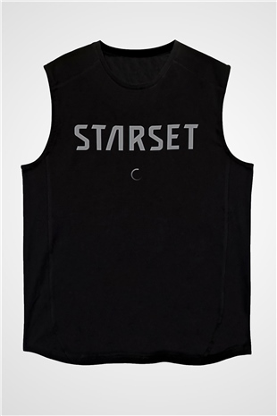 Starset Baskılı Unisex Siyah Kolsuz Tişört - Tshirt
