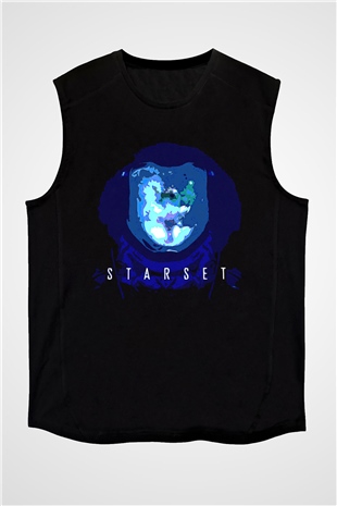 Starset Baskılı Unisex Siyah Kolsuz Tişört - Tshirt