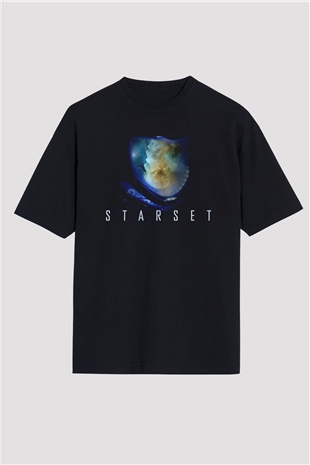 Starset Baskılı Unisex Siyah Oversize Tişört - Tshirt