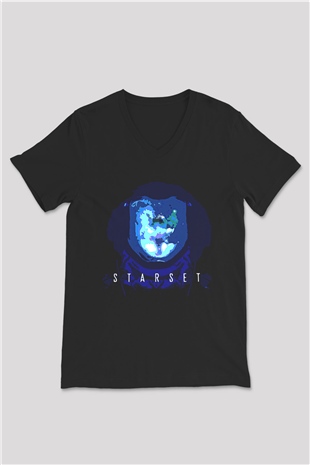 Starset Baskılı Unisex Siyah V Yaka Tişört - Tshirt