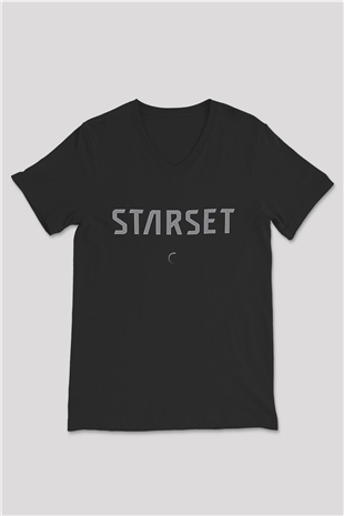 Starset Baskılı Unisex Siyah V Yaka Tişört - Tshirt
