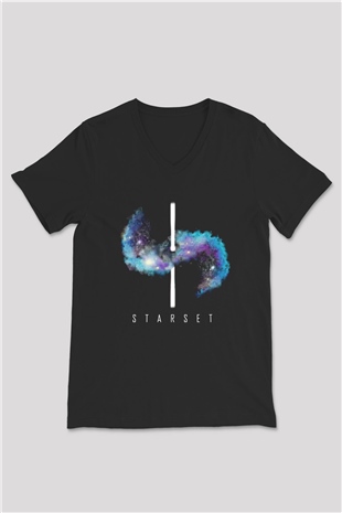Starset Baskılı Unisex Siyah V Yaka Tişört - Tshirt