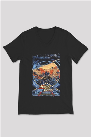 Starship Troopers Siyah Unisex  V Yaka Tişört