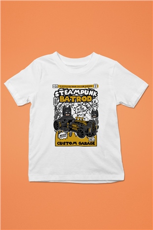 Steampunk BatRod Baskılı Unisex Beyaz Çocuk Tişört