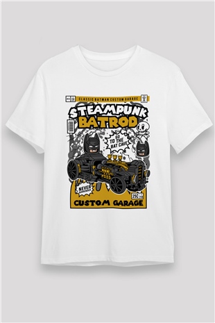 Steampunk BatRod Baskılı Unisex Beyaz Tişört