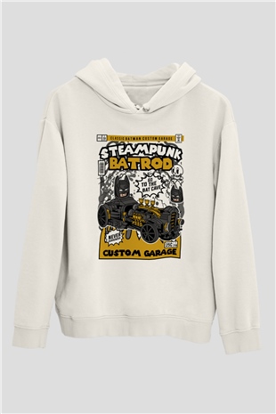 Steampunk BatRod Baskılı Unisex Beyaz Hoodie