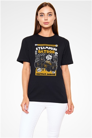 Steampunk BatRod Baskılı Unisex Siyah Tişört