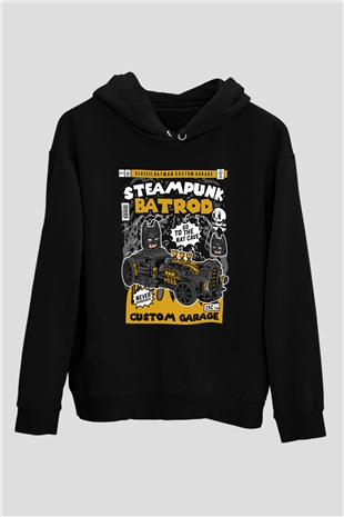 Steampunk BatRod Baskılı Unisex Siyah Hoodie