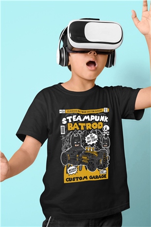 Steampunk BatRod Baskılı Unisex Siyah Çocuk Tişört