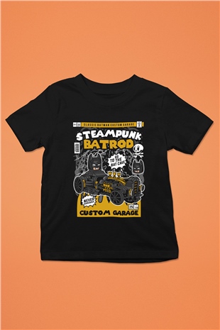 Steampunk BatRod Baskılı Unisex Siyah Çocuk Tişört