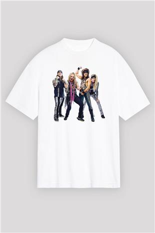 Steel Panther Baskılı Beyaz Unisex Oversize Tişört - Tshirt
