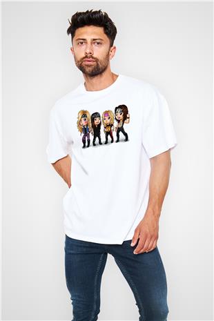 Steel Panther Baskılı Beyaz Unisex Oversize Tişört - Tshirt