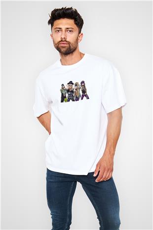 Steel Panther Baskılı Beyaz Unisex Oversize Tişört - Tshirt