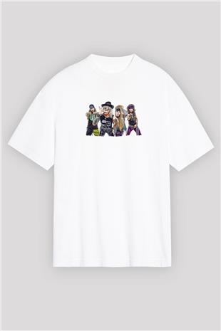 Steel Panther Baskılı Beyaz Unisex Oversize Tişört - Tshirt