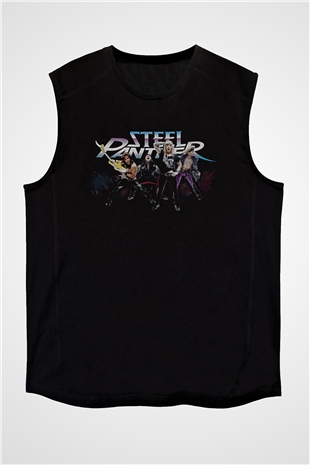 Steel Panther Baskılı Unisex Siyah Kolsuz Tişört - Tshirt