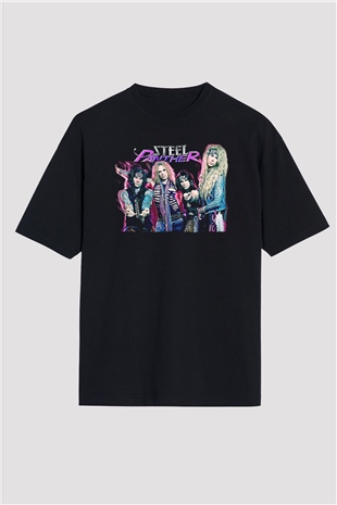 Steel Panther Baskılı Unisex Siyah Oversize Tişört - Tshirt